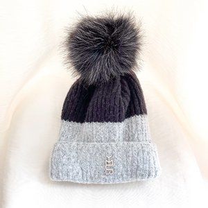 NEW Light Grey/Black Beanie with Puff Ball
